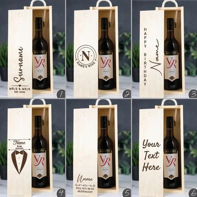 TIMBER Wood Type Personalised Wine Box with Laser Engraved Design and Acrylic Inserts