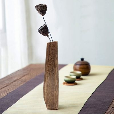 Indoor Decorations Wooden Vase with Handmade Design and Pure Color Glass Holder