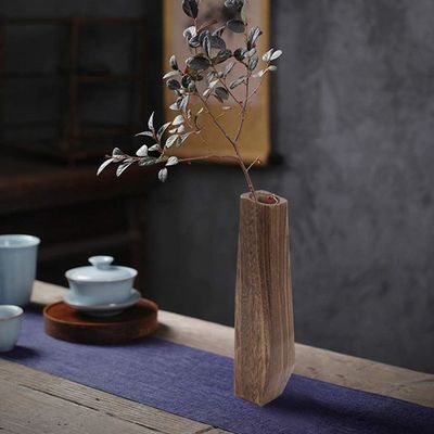 Indoor Decorations Wooden Vase with Handmade Design and Pure Color Glass Holder