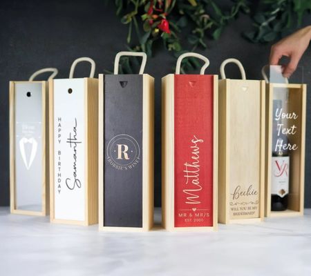 Handmade Wooden Wine Box with Customized Laser Engraving and Personalized Sliding Lid