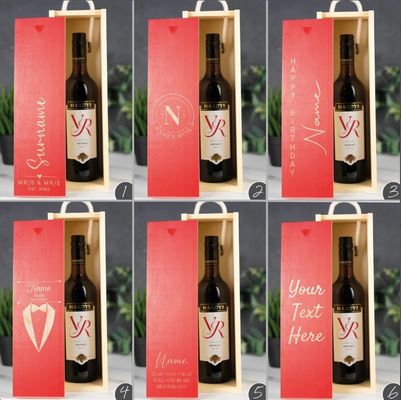 Handmade Wooden Wine Box with Customized Laser Engraving and Personalized Sliding Lid