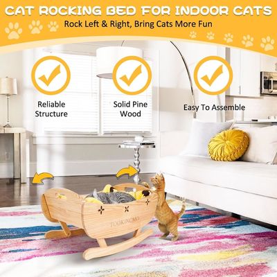 Wooden Elevated Cat Bed with Removable Soft Mat Rocking Bed Elevated Dog Training Bed
