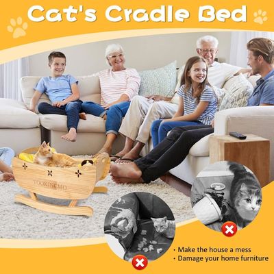 Wooden Elevated Cat Bed with Removable Soft Mat Rocking Bed Elevated Dog Training Bed