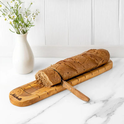 Gray-White Customized Shape Artisan Olive Wood Baguette Cutting Board for Bread Lovers