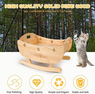 Wooden Elevated Cat Bed with Removable Soft Mat Rocking Bed Elevated Dog Training Bed