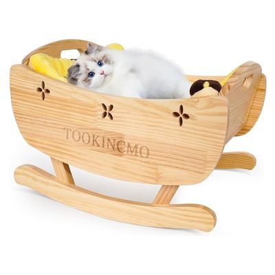 Wooden Elevated Cat Bed with Removable Soft Mat Rocking Bed Elevated Dog Training Bed