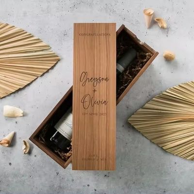 Silk-screen Printed Pine Wine Champagne Box for Engagement and Wedding 35x11x11cm