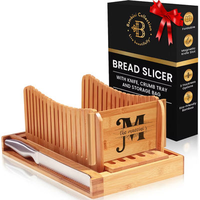 Household Wood Bread Slicer with Knife 3 Thickness Options Foldable Bamboo Slicing Tool