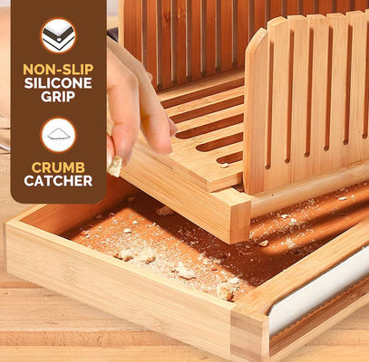 Household Wood Bread Slicer with Knife 3 Thickness Options Foldable Bamboo Slicing Tool