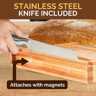 Household Wood Bread Slicer with Knife 3 Thickness Options Foldable Bamboo Slicing Tool
