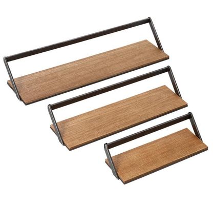 Customized Logo Home Decoration Set Of 3 Black/Natural Wooden Wall Shelves Hanging Display Shelves