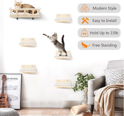 Wooden Cat Hammock with 5 Steps Perches for Wall Cat Wall Furniture Printing burned