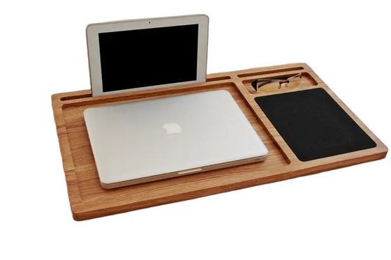 Portable Wooden Computer Tray Non-folding Oak Stand with Mouse Pad and Workstation