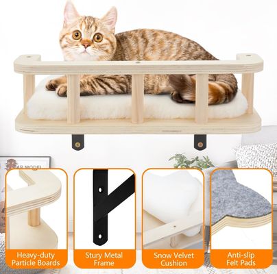 Wooden Cat Hammock with 5 Steps Perches for Wall Cat Wall Furniture Printing burned