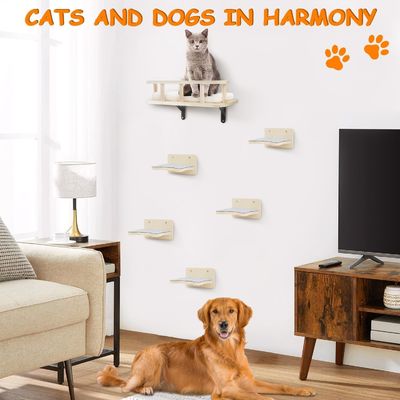 Wooden Cat Hammock with 5 Steps Perches for Wall Cat Wall Furniture Printing burned