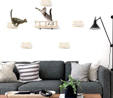 Wooden Cat Hammock with 5 Steps Perches for Wall Cat Wall Furniture Printing burned