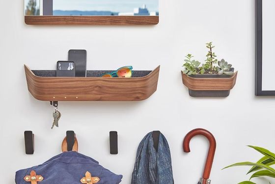 Modern Decorative Acacia Wood Mail Organizer Hanger Storage Shelf Rack Wooden Key Holder