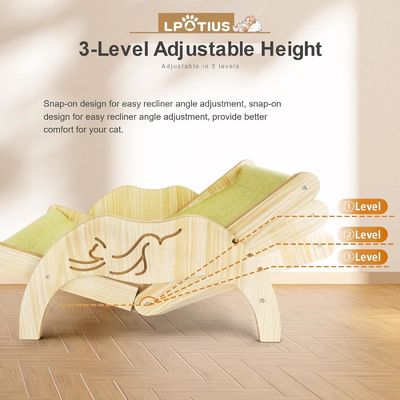202407 Cozy Cat Lounger Indoor Adjustable Wooden Cat Chair with Laser Engrave Printing