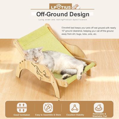 202407 Cozy Cat Lounger Indoor Adjustable Wooden Cat Chair with Laser Engrave Printing
