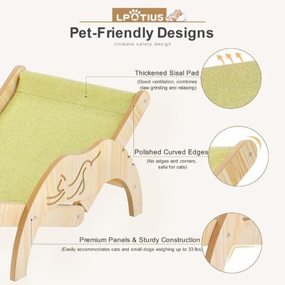 202407 Cozy Cat Lounger Indoor Adjustable Wooden Cat Chair with Laser Engrave Printing