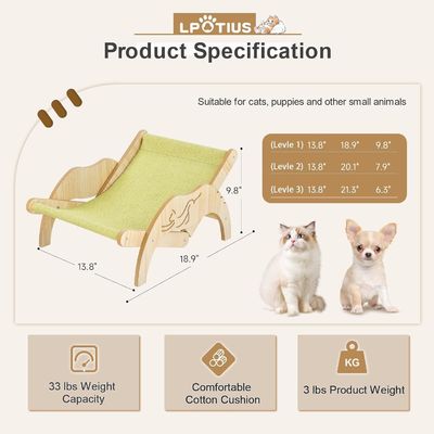 202407 Cozy Cat Lounger Indoor Adjustable Wooden Cat Chair with Laser Engrave Printing