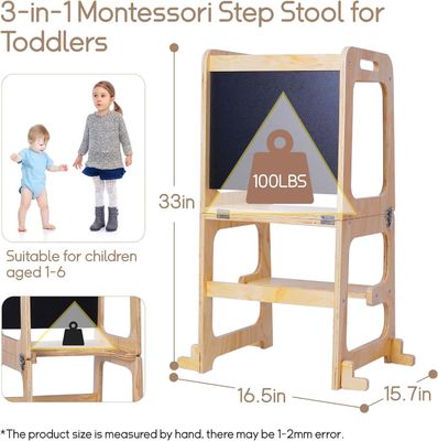 Customized Logo Acceptable Wooden Baby Adjustable Height Helper Tower for Kitchen Learning
