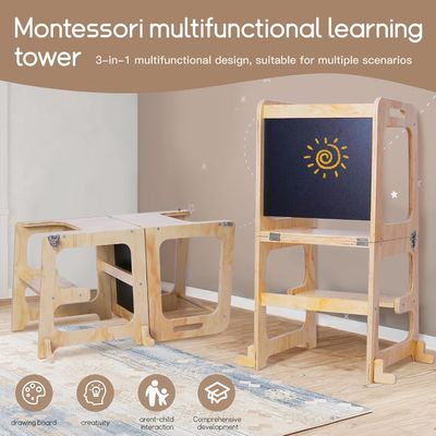 Customized Logo Acceptable Wooden Baby Adjustable Height Helper Tower for Kitchen Learning