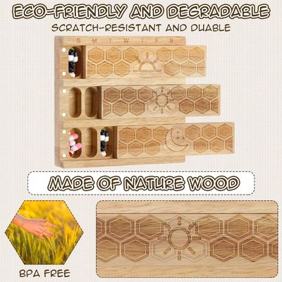 Compact Wood Weekly Pill Organizer Holder Daily Dispenser Pill Sorter Pill Containers