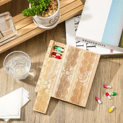 Compact Wood Weekly Pill Organizer Holder Daily Dispenser Pill Sorter Pill Containers