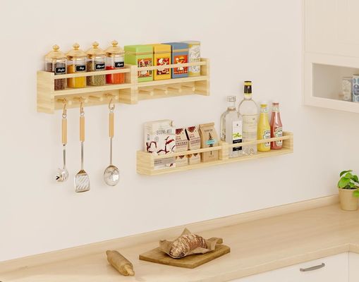 Wooden Hooks Bookshelf Natural Wood Wall Mounted Shelves for Nursery Decor Storage