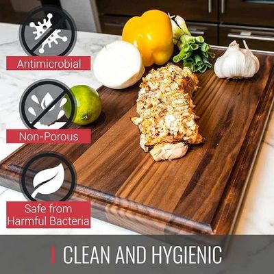 Square 17X11Inch Sustainable Wood Cutting Board for Carving and Juicing in Black
