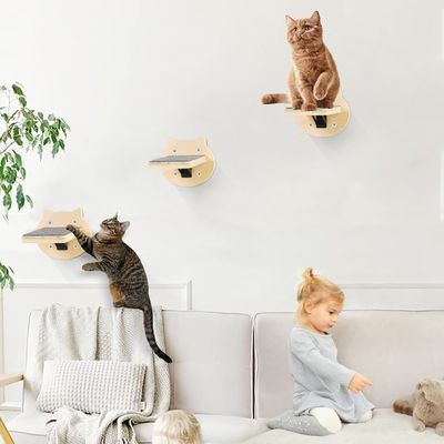 Dog Training 3-Packs Cat Climbing Shelves Wall Mounted Cat Wall Steps with Scratching Pad