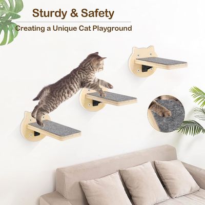 Dog Training 3-Packs Cat Climbing Shelves Wall Mounted Cat Wall Steps with Scratching Pad