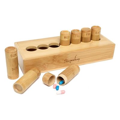 Eco-Friendly Design Pill Case for Vitamins Pills and Supplements in Bamboo Box