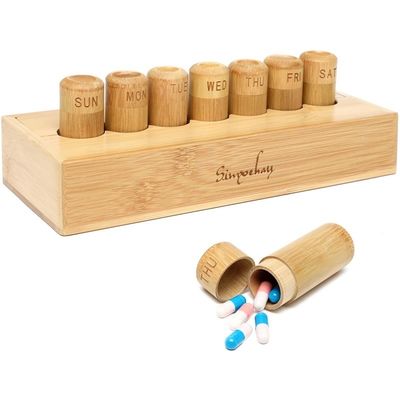 Eco-Friendly Design Pill Case for Vitamins Pills and Supplements in Bamboo Box