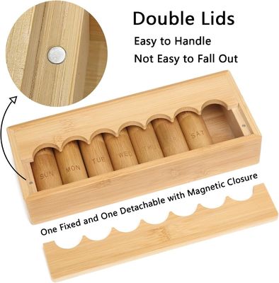 Eco-Friendly Design Pill Case for Vitamins Pills and Supplements in Bamboo Box