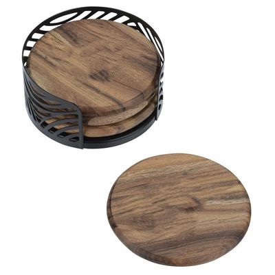 Sustainable 4-Piece Acacia Wood Coasters Set Customized for Tea Cups Water Absorbent