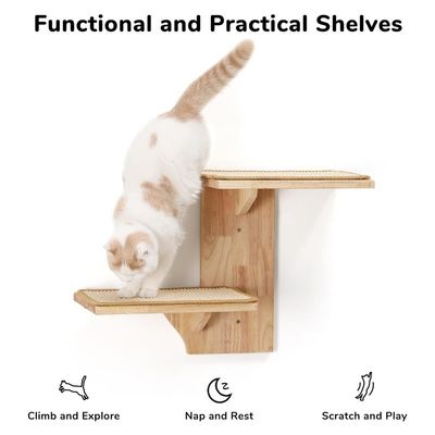 Dog Training Wall Shelves 2 Platform Cat Furniture Tree Shape Floating Shelf with Sisal Mat