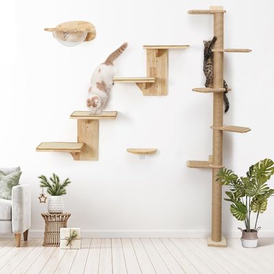 Dog Training Wall Shelves 2 Platform Cat Furniture Tree Shape Floating Shelf with Sisal Mat