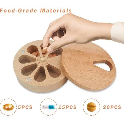 7-Day Pill Organizer Case Box Twist Top Design Wooden Pill Box for Medicine Vitamin Custom