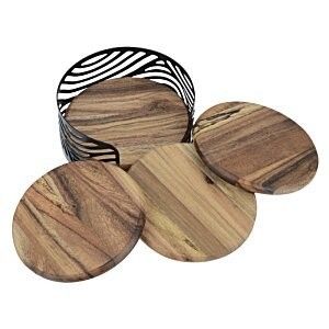Sustainable 4-Piece Acacia Wood Coasters Set Customized for Tea Cups Water Absorbent