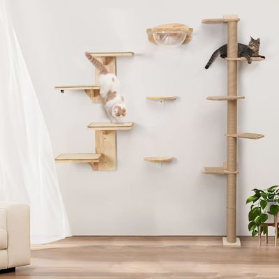 Dog Training Wall Shelves 2 Platform Cat Furniture Tree Shape Floating Shelf with Sisal Mat