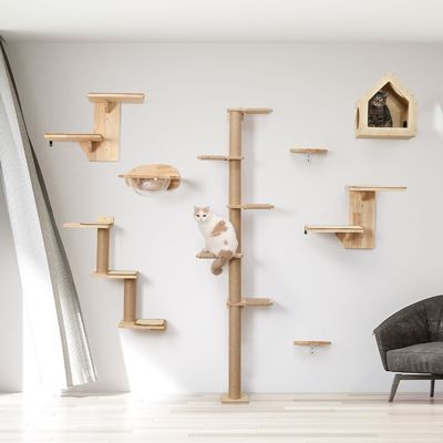 Dog Training Wall Shelves 2 Platform Cat Furniture Tree Shape Floating Shelf with Sisal Mat