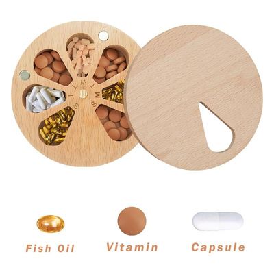 7-Day Pill Organizer Case Box Twist Top Design Wooden Pill Box for Medicine Vitamin Custom