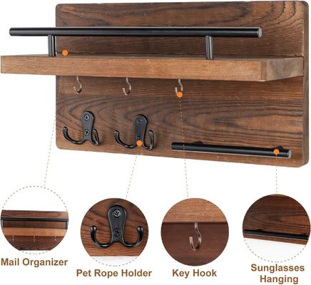 Walls Wooden Keychain Storage Shelf with 4 Double Hooks Rustic Farmhouse Entryway Decor