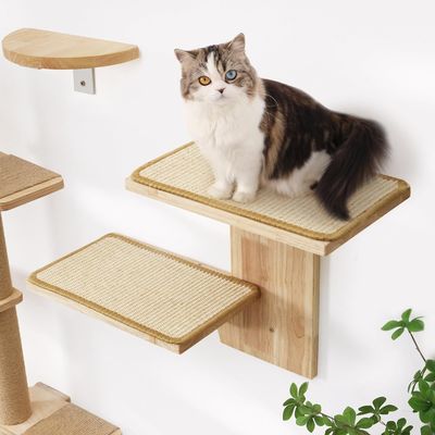 Dog Training Wall Shelves 2 Platform Cat Furniture Tree Shape Floating Shelf with Sisal Mat