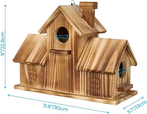 Wooden Outdoor 3 Hole Bird House Handmade from TIMBER for Garden Habitat