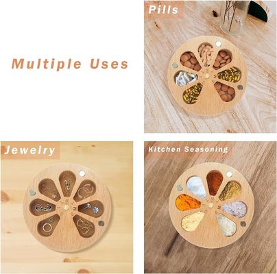 7-Day Pill Organizer Case Box Twist Top Design Wooden Pill Box for Medicine Vitamin Custom
