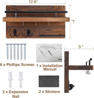 Walls Wooden Keychain Storage Shelf with 4 Double Hooks Rustic Farmhouse Entryway Decor