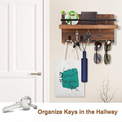 Walls Wooden Keychain Storage Shelf with 4 Double Hooks Rustic Farmhouse Entryway Decor